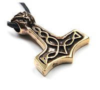 Drachensilber Thors Hammer Wikinger Halskette Schmuck Anhänger Bronze, Mjölnir mit verstellbarem Band in Lederoptik ausgefallener Thorshammer