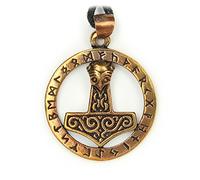 Drachensilber Thorshammer Anhänger Wikinger Halskette Schmuck Runen Ø 2,5 cm aus Bronze, inkl. Textilband Thor Kettenanhänger