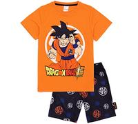 Dragon Ball Z Kinderpyjama | Jungen Mädchen Goku Charakter Orange Kurzarm T-Shirt Krieger Symbol Schwarze Shorts | Anime Kleidung Merchandise