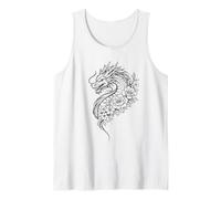 Dragon Flowers Line Art Minimalist Splash Tank Top