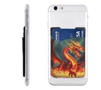 Dragon King in Fire Phone Wallet - Klebender Kreditkartenhalter für die Rückseite der Handyhülle, Leder-Ausweistasche - Handyfach zum Aufkleben, tolle Aufbewahrung, kompatibel mit den meisten Handys