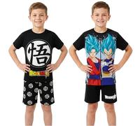 Dragonball Z Pyjama Jungen 7-14 Jahre, 2-Teilig Kurz Schlafanzug Kinder mit Kurzarm T-Shirt, Sommer Nachtwäsche, Anime Geschenke für Kinder (9-10 Jahre, Schwarz/Multi Dragon Ball)
