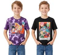 Dragonball Z T-Shirt Jungen 7-14 Jahre, 2er Pack, Weich Kurzarm Baumwolle Shirt, Lässig Sommer Kinder Top, Anime Geschenke für Kinder (7-8 Jahre, Schwarz/Multi Dragon Ball Z, 2 Pck)