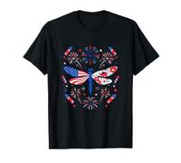 Dragonfly Floral US Flag 4th of July Insect Lover Patriotic T-Shirt