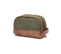 DRAKENSBERG Canvas Kulturbeutel Herren 'Glen' - Klassische Vintage Kulturtasche, Leder, elegant, edel, nachhaltig, 5L - Oliv-Grün, DR00177