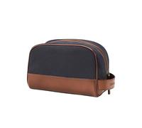 DRAKENSBERG Canvas Kulturbeutel Herren 'Glen' - Klassische Vintage Kulturtasche, Leder, elegant, edel, nachhaltig, 5L - Marine-Blau, DR00197