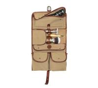 DRAKENSBERG Kulturbeutel 'Sid' zum Aufhängen, Herren, Damen, Faltbare rollbare Kulturtasche, Canvas, Leder, wasserabweisend - Khaki-Beige, DR00166