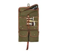 DRAKENSBERG Kulturbeutel 'Sid' zum Aufhängen, Herren, Damen, Faltbare rollbare Kulturtasche, Canvas, Leder, wasserabweisend - Oliv-Grün, DR00176