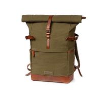 DRAKENSBERG Rolltop-Rucksack 'Wyatt' Herren, Damen, wasserabweisendes Canvas mit Leder, 16" Laptopfach, 20-30L - Oliv-Grün, DR00106