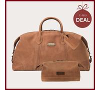 DRAKENSBERG Set/3 Weekender »David«, Kulturbeutel & Gepäckanhänger - Cognac-Braun