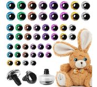 Draupnir 48 Stück 20mm/16mm/12mm Sicherheitsaugen für Häkeltiere, Kunststoff Knopfaugen Groß, Glitzer Bunt Puppenaugen, Puppenaugen mit Unterlegscheiben für Stofftieraugen, DIY Bastelarbeiten
