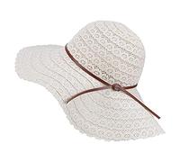 Drawihi Damen Sonnenhut Spitze Strohhut Sommerhut Anti-UV Sonnenschutz Mädchen Faltbare Groß Krempe Lässige Hut für Outdoor-Aktivitäten (Beige) 58-60 cm
