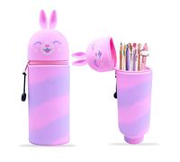 Dreaku Kawaii Federmäppchen, 2-in-1 Weichem Silikon Mäppchen, Stand Up Federtasche Schlampermäppchen Pencil Case Geschenke zur Einschulung für Mädchen Jungen kinder (Rabbit)