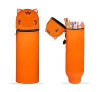 Dreaku Kawaii Federmäppchen, 2-in-1 Weichem Silikon Mäppchen, Stand Up Federtasche Schlampermäppchen Pencil Case Geschenke zur Einschulung für Mädchen Jungen Kinder (Tiger)