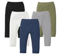 Dream Bus 5er-Pack Hosen für Kleinkinder, Mädchen, gerippte Hosen, Leggings, Neugeborene, Baumwolle, Jogger, Marineblau/Armeegrün/Weiß/Schwarz/Grau, 3-4 Jahre