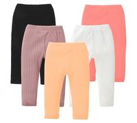 DREAM BUS 5er-Pack Hosen für Kleinkinder, Mädchen, gerippte Hosen, Leggings, Neugeborene, Baumwolle, Jogger, Orange/Schwarz/Rosa/Weiß/Süßes Pink, 3-4 Jahre