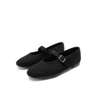 DREAM PAIRS Ballerinas Damen faltbar Mary Jane Schuhe Ballerina Schuhe Slip On Buckle Strap Flat Shoes für Arbeit und Alltag,Size 37,Schwarz-Wildleder,DWUMFA2551