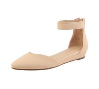 DREAM PAIRS Ballerinas Damen Flache Schuhe mit niedrigem Keilabsatz Knöchelriemen elegant Brautschuhe flach,Size 41,Nackt/Nubuck