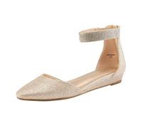 DREAM PAIRS Ballerinas Damen Flache Schuhe mit niedrigem Keilabsatz Knöchelriemen elegant Brautschuhe flach,Size 41,Gold/Glitzer