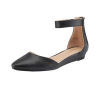 DREAM PAIRS Ballerinas Damen Flache Schuhe mit niedrigem Keilabsatz Knöchelriemen elegant Brautschuhe flach,Size 39,Schwarz/Pu