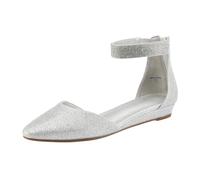 DREAM PAIRS Ballerinas Damen Flache Schuhe mit niedrigem Keilabsatz Knöchelriemen elegant Brautschuhe flach,Size 38,Silber/Glitzer