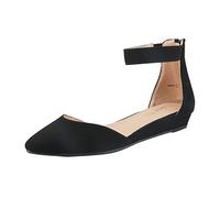 DREAM PAIRS Ballerinas Damen Flache Schuhe mit niedrigem Keilabsatz Knöchelriemen elegant Brautschuhe flach,Size 37,Schwarz/Nubuck,AMIGA