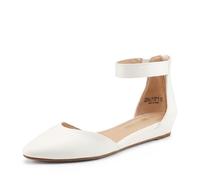 DREAM PAIRS Ballerinas Damen Flache Schuhe mit niedrigem Keilabsatz Knöchelriemen elegant Brautschuhe flach,Size 40,Weiss/Pu