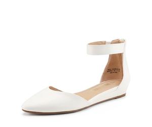DREAM PAIRS Ballerinas Damen Flache Schuhe mit niedrigem Keilabsatz Knöchelriemen elegant Brautschuhe flach,Size 40,Weiss/Pu