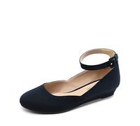 DREAM PAIRS Ballerinas Damen Schuhe Damen Elegant Flache Schuhe für Damen mit Verstellbarem Knöchelriemen Riemchenballerina,Size 35,Navy-Wildleder,REVONA-E