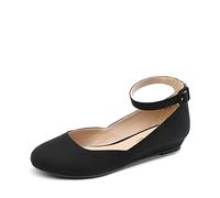 DREAM PAIRS Ballerinas Damen Schuhe Damen Elegant Flache Schuhe für Damen mit Verstellbarem Knöchelriemen Riemchenballerina,Size 35,Schwarz-Wildleder,REVONA-E