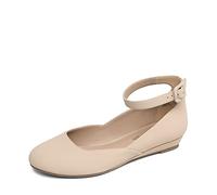 DREAM PAIRS Ballerinas Damen Schuhe Damen Elegant Flache Schuhe für Damen mit Verstellbarem Knöchelriemen Riemchenballerina,Size 35,Nackt-Nubuck,REVONA-E