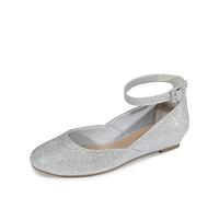 DREAM PAIRS Ballerinas Damen Schuhe Damen Elegant Flache Schuhe für Damen mit Verstellbarem Knöchelriemen Riemchenballerina,Size 35,Silber-Glitzer,REVONA-E