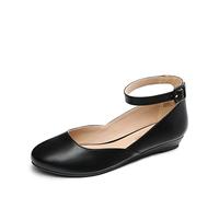 DREAM PAIRS Ballerinas Damen Schuhe Damen Elegant Flache Schuhe für Damen mit Verstellbarem Knöchelriemen Riemchenballerina,Size 35,Schwarz-Pu,REVONA-E