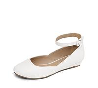 DREAM PAIRS Ballerinas Damen Schuhe Damen Elegant Flache Schuhe für Damen mit Verstellbarem Knöchelriemen Riemchenballerina,Size 35,Weiss-Pu,REVONA-E