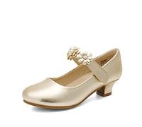 DREAM PAIRS Ballerinas Mädchen Schuhe Kommunionschuhe Stöckelschuhe Festliche Prinzessin Schuhe Mary Jane Strap Schulschuhe,Size 37.5,Gold,SDFL2317K