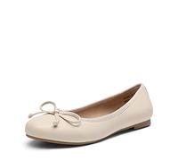 DREAM PAIRS Damen Ballerinas flach klassisch, Elegante und Bequeme Ballettschuhe mit Schleifenbesatz Beige Größe 37 (EUR)