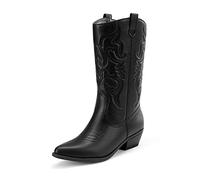 DREAM PAIRS Damen Cowboy Stiefel, Knöchelhohe Cowgirl Stiefel mit Stickerei, Western Chunky Niedrigabsatz Schuhe,Size 36,Schwarz,SDMB2218W