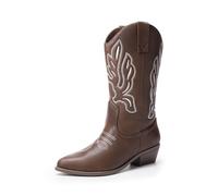 DREAM PAIRS Damen Cowboystiefel Halbhohe Cowgirlstiefel Stickereien Westernstiefel Fashion Herbststiefel Boots,Size 43,Braun-Pu,DWUMMB2419