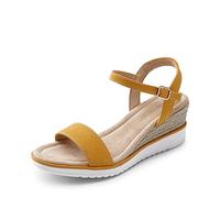 DREAM PAIRS Damen-Espadrilles mit offener Zehenpartie, Elegante Plateau-Sandalen zum Hineinschlüpfen, elastische Knöchelriemen, Keilabsatz-Sandalen,Size 40,Gelb,SDPW2342W-E