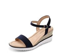 DREAM PAIRS Damen-Espadrilles mit offener Zehenpartie, Elegante Plateau-Sandalen zum Hineinschlüpfen, elastische Knöchelriemen, Keilabsatz-Sandalen,Size 36,Marine,SDPW2342W-E
