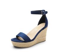 DREAM PAIRS Damen-Espadrilles mit offener Zehenpartie, Elegante Plateau-Sandalen zum Hineinschlüpfen, elastische Knöchelriemen, Keilabsatz-Sandalen,Size 37,Marine,SDPW2404W