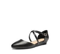 DREAM PAIRS Damen Flache Schuhe Ballerinas mit spitzer Zehenpartie Flache Schuhe niedrigem Keilabsatz Knöchelriemen Slip-on-Schuhe Elegante fürs Büro Arbeit,Size 41.5,Schwarz-Pu,SDFA2402W