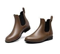 DREAM PAIRS Damen Gummistiefel Chelsea Boots Frauen Ankle Wellies Wasserdicht Regenstiefel,Braun,Size 39,SDRB2201W-E