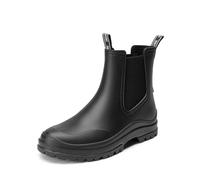 DREAM PAIRS Damen Gummistiefel Halbhoch Chelsea Boots Frauen Ankle Wellies Wasserdicht Regenstiefel Bequem Anti-Rutsch Reitstiefel, Größe 39, Schwarz