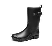 DREAM PAIRS Damen Gummistiefel Hohe Regenstiefel mit verstellbarer Schnalle und niedrigem Absatz