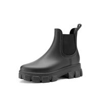 DREAM PAIRS Damen Gummistiefel kurze Chelsea Regenstiefel mit dicker Sohle,Size 38.5,Schwarz,DWUMRB2501