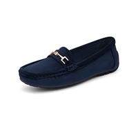 DREAM PAIRS Damen Loafer Bequeme Mokassins Slippers Damen Niedrige Schuhe Faltbare Klassische Loafer Blue-Suede 42 (EUR) SDLS2205W-NEW-E