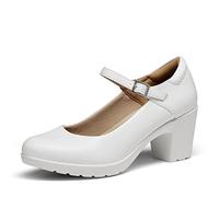 DREAM PAIRS Damen Mary Janes Pumps Chunky High Heel Kleid Schuhe Dicker Absatz Pumps für Damen,Size 36,Weiss,SDPU2231W-E