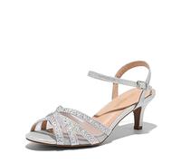DREAM PAIRS Damen Nina Niedrig Absatz Pumps Sandalen Glitzer Schuhe Tanzschuhe Damen High Heels Sexy Tanzschuhe Damen Latein,Size 40.5,Silber,NINA-166