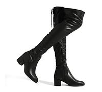 DREAM PAIRS Damen Overknees Schnürstiefel Langer Schaft Wildleder Warme Kniehohe Stiefel mit 5,6 cm Blockabsatz,Size 40,Schwarz/Pu,LAURENCE-E